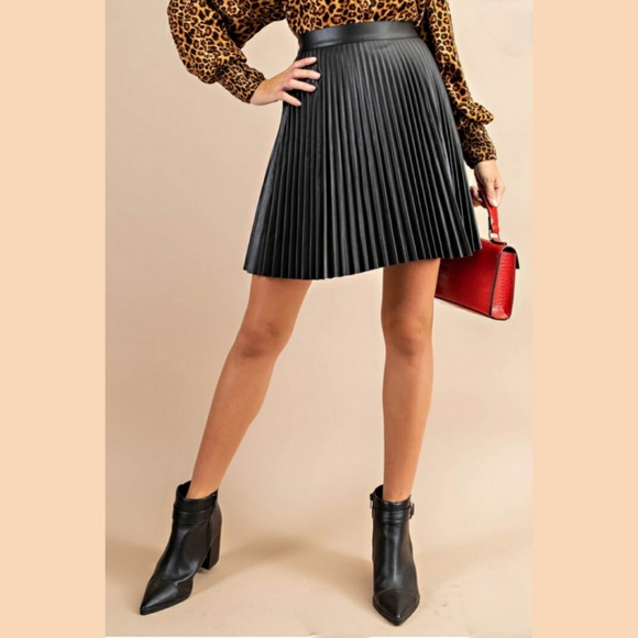 Glam Girl Fashion Dresses & Skirts - NWT Black Accodion Pleated Vegan Leather Skirt